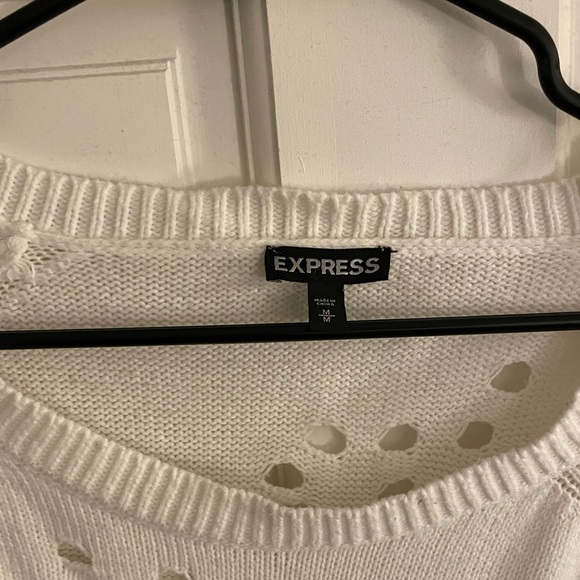 Express White Distressed Zipper Sweater - Picture 3 of 3